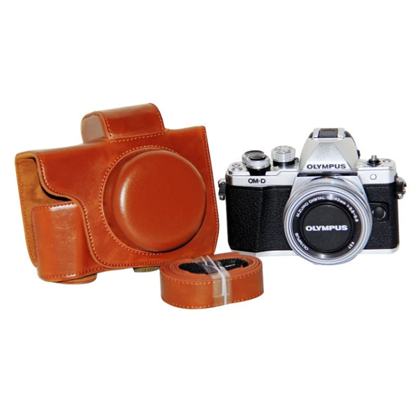 Leather case bag strap for OLYMPUS OMD EM10 II เคสหนังสำหรับเลนส์สั้น