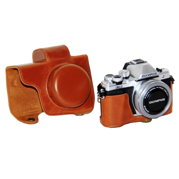 Leather case bag strap for OLYMPUS OMD EM10 II เคสหนังสำหรับเลนส์สั้น