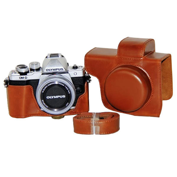 Leather case bag strap for OLYMPUS OMD EM10 II เคสหนังสำหรับเลนส์สั้น
