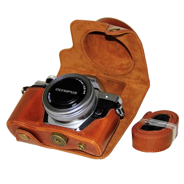 Leather case bag strap for OLYMPUS OMD EM10 II เคสหนังสำหรับเลนส์สั้น