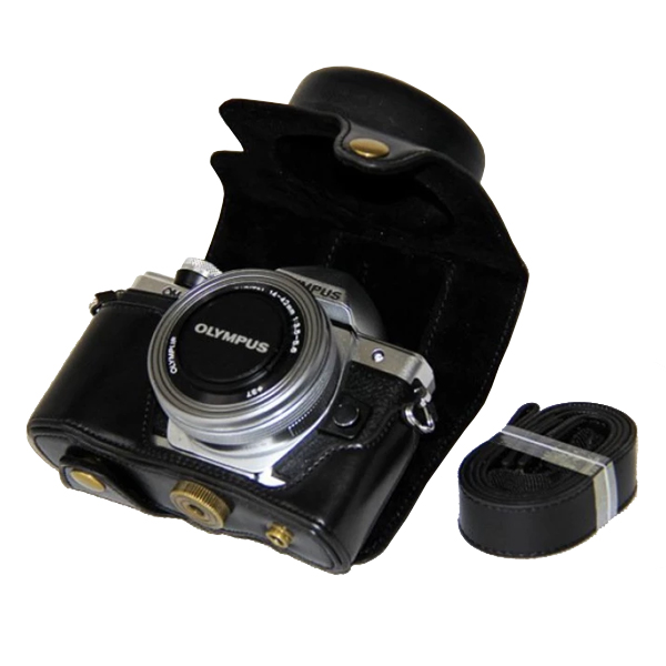 Leather case bag strap for OLYMPUS OMD EM10 II เคสหนังสำหรับเลนส์สั้น