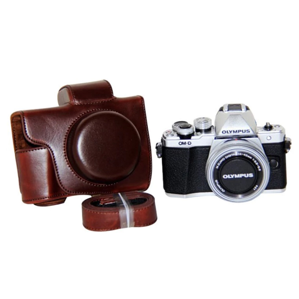Leather case bag strap for OLYMPUS OMD EM10 II เคสหนังสำหรับเลนส์สั้น