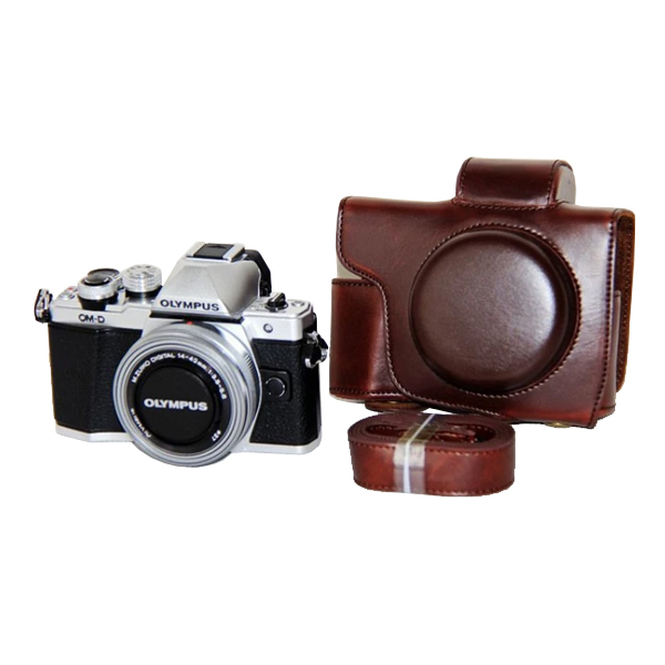Leather case bag strap for OLYMPUS OMD EM10 II เคสหนังสำหรับเลนส์สั้น
