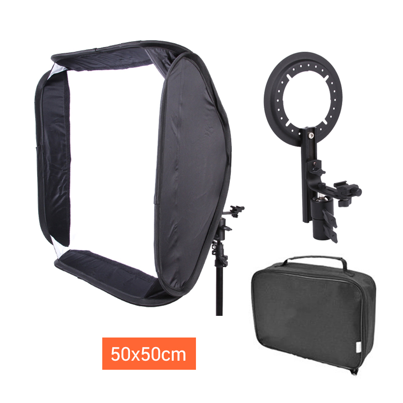 Flash Softbox Kit 50x50cm Bracket Bowen Mount Holder ซอฟบ๊อก