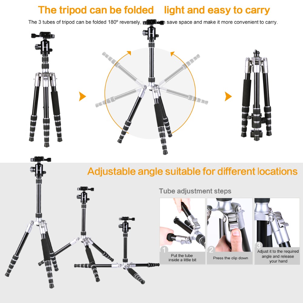 K&F Concept Tripod TM2235 Silver Aluminium ขาตั้งกล้อง