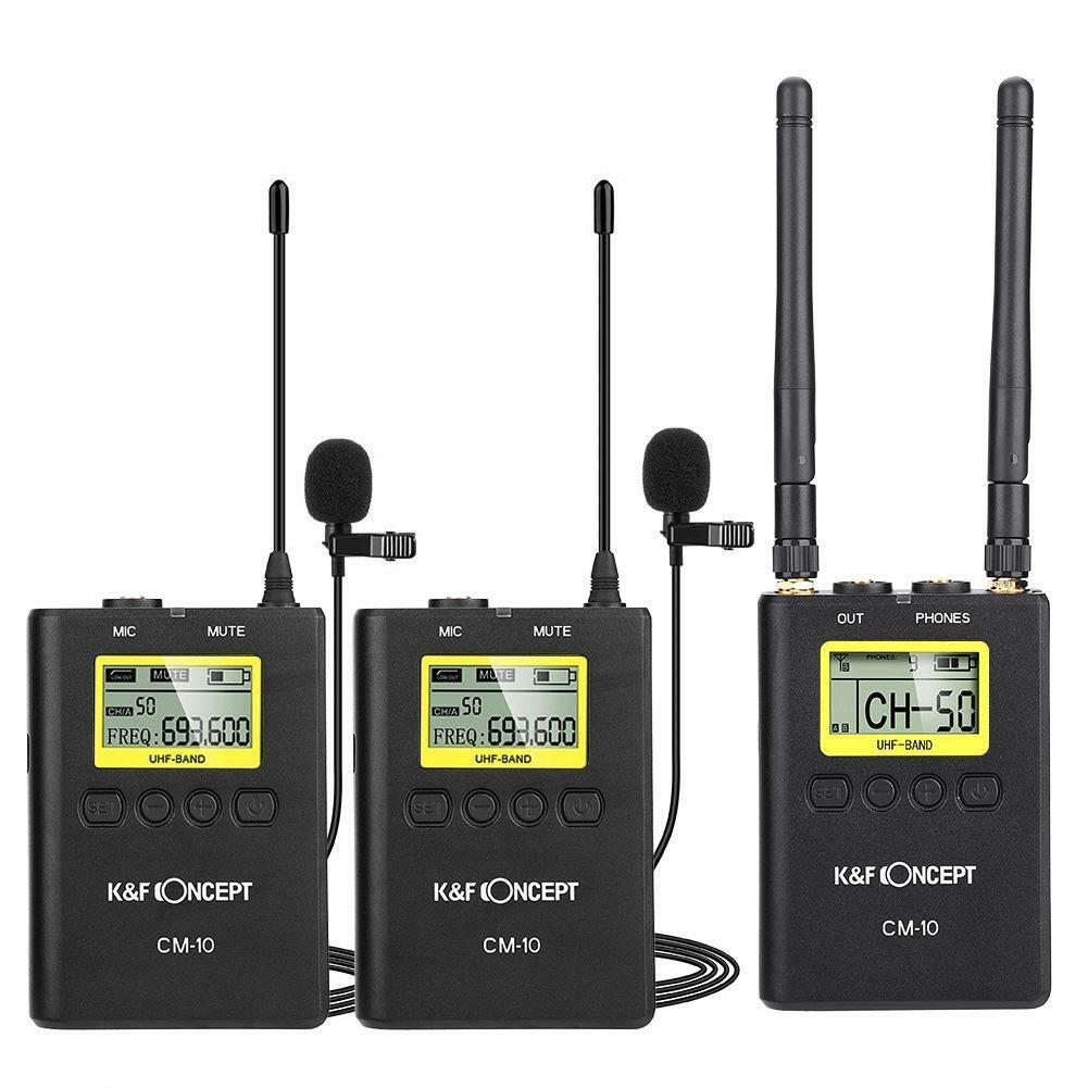 K&F Concept CM-10 1R2T UHF Wireless Lavalier Microphone 