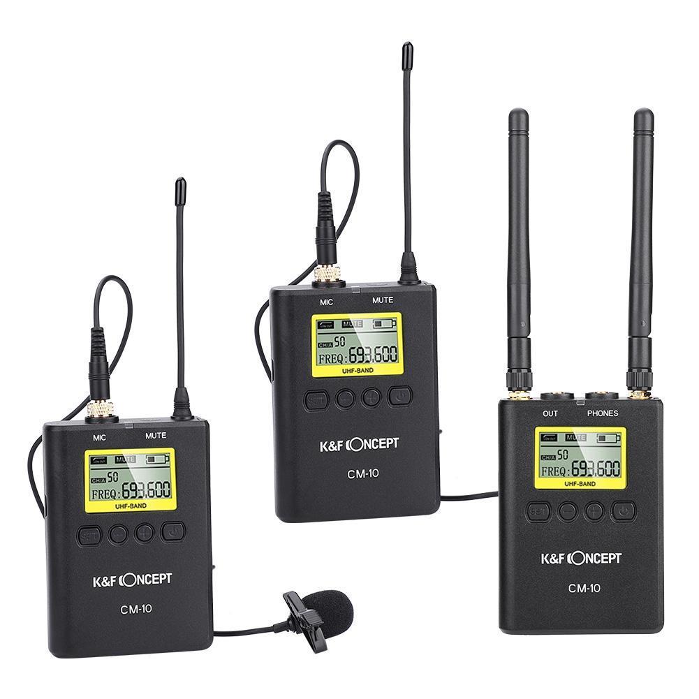 K&F Concept CM-10 1R2T UHF Wireless Lavalier Microphone 