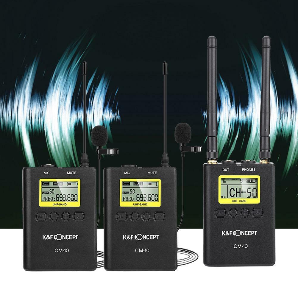 K&F Concept CM-10 1R2T UHF Wireless Lavalier Microphone 