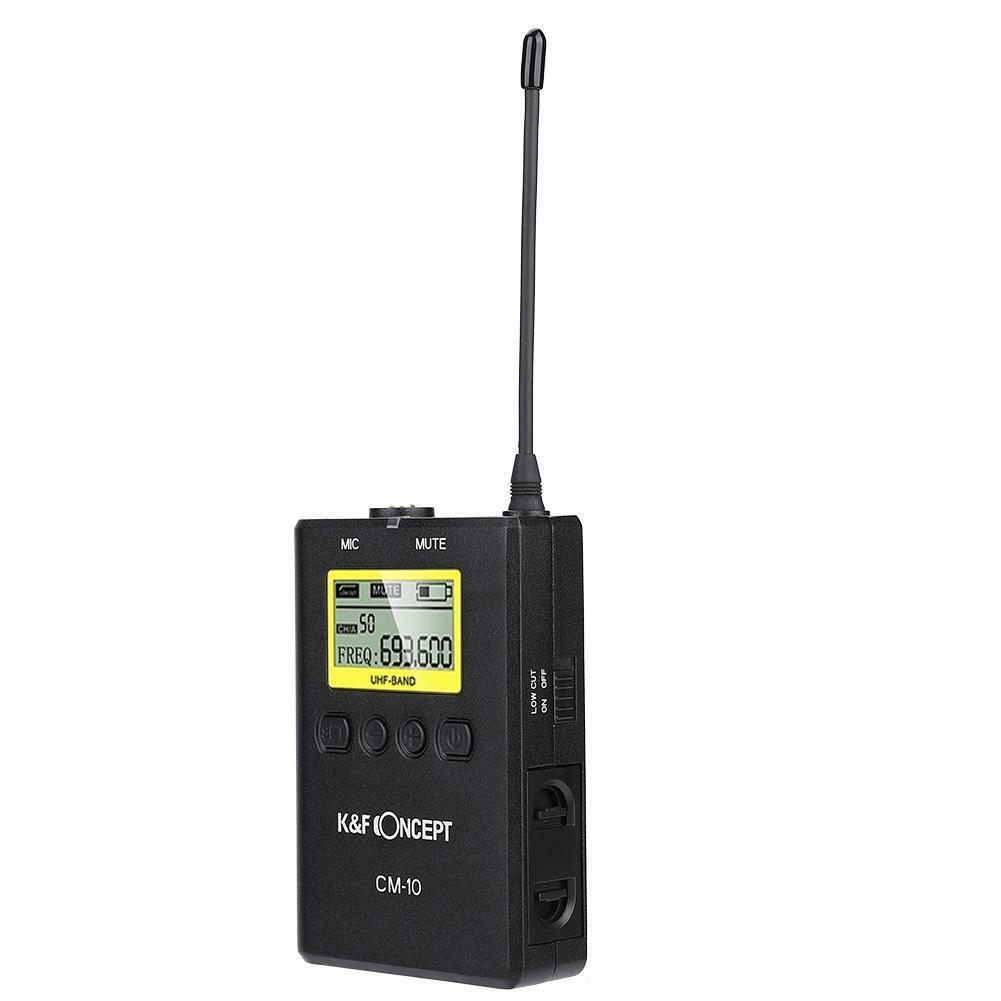 K&F Concept CM-10 1R2T UHF Wireless Lavalier Microphone 