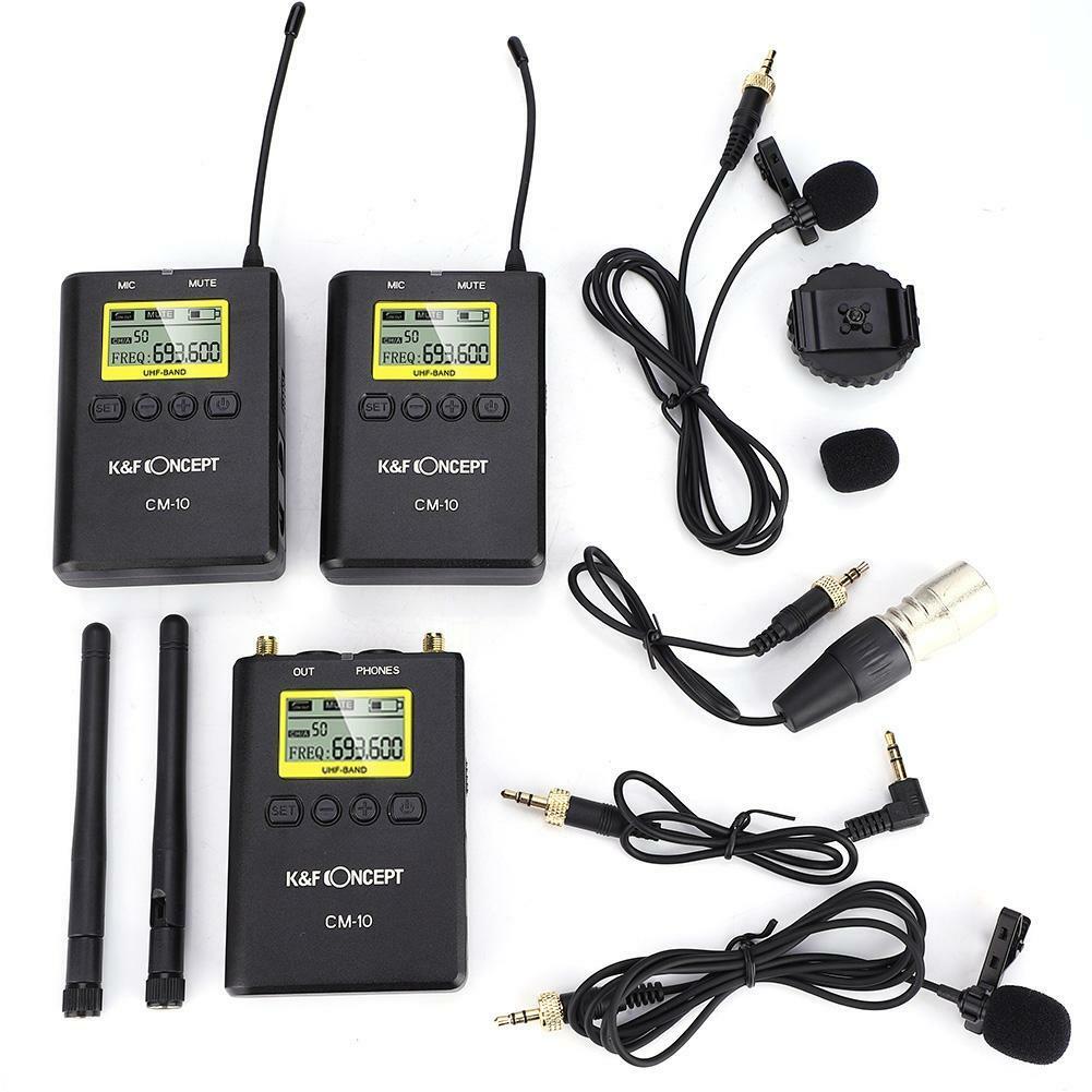 K&F Concept CM-10 1R2T UHF Wireless Lavalier Microphone 