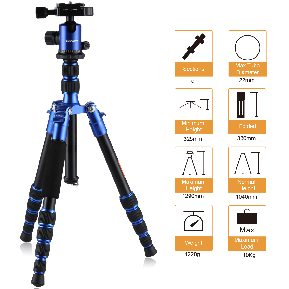 K&F Concept TM2235 Blue Tripod  Aluminium ขาตั้งกล้อง