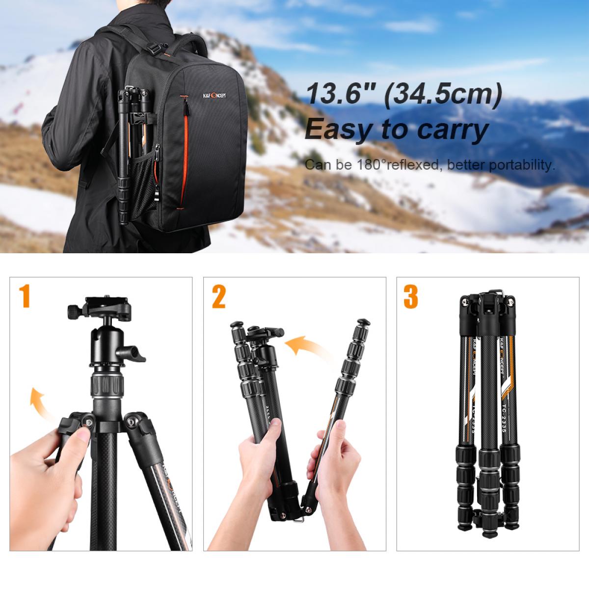 K&F Concept Tripod TC2335 Orange Carbon ขาตั้งกล้อง