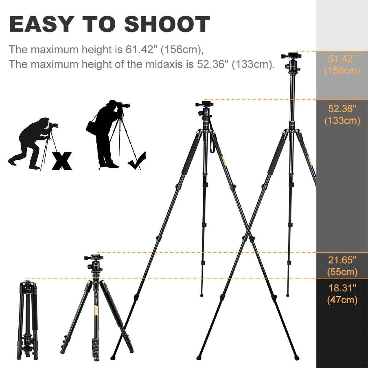 K&F Concept Tripod TM2324 Gold Aluminium ขาตั้งกล้อง