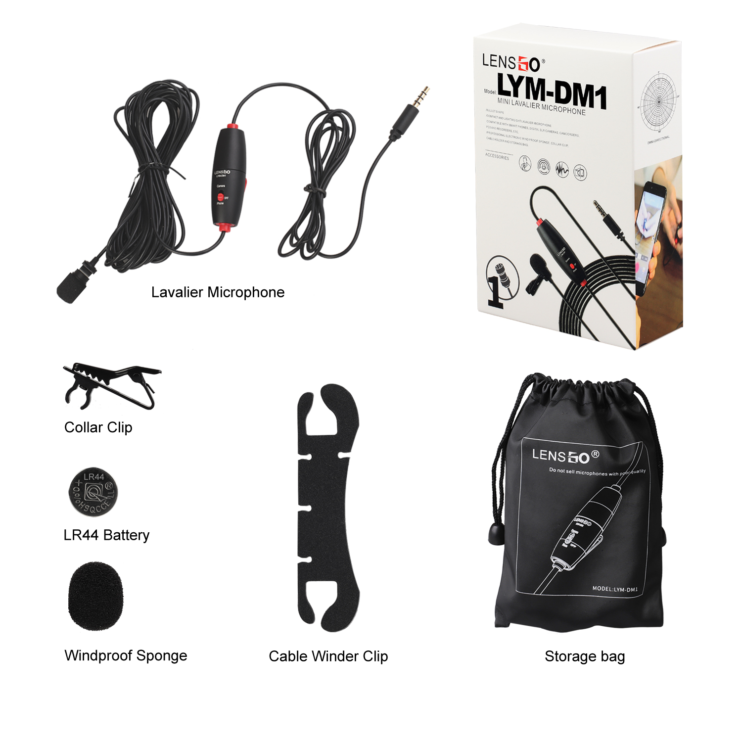 LENSGO LYM-DM1 Mini Lavalier Microphone For Camera/Smartphone