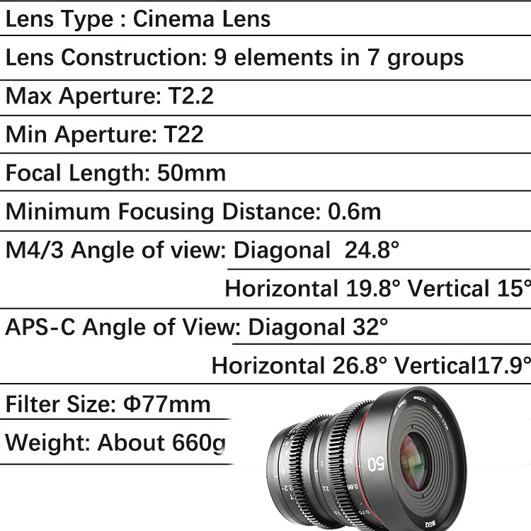 Lens MEIKE 50mm T2.2 Manual Focus Cinema Lens for Sony E Mount