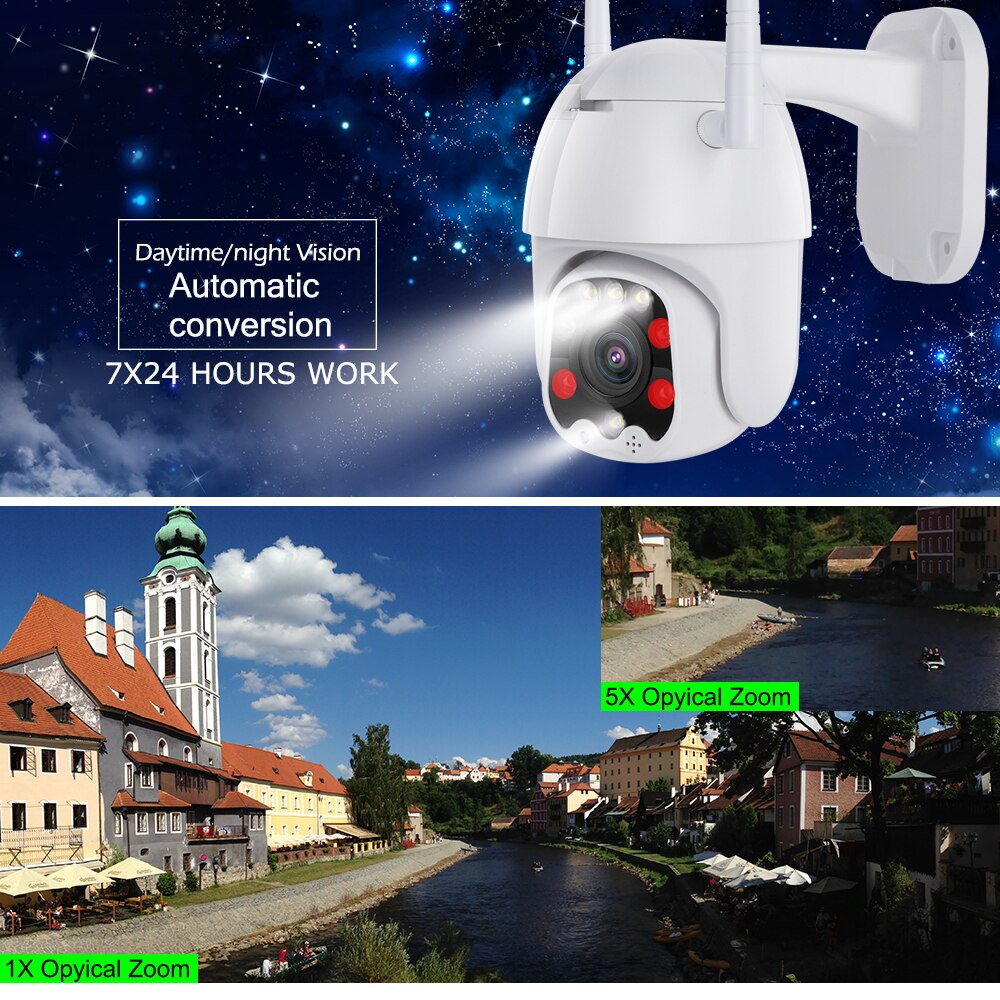 PTZ Dome IP CamHi Two WAY Audio Wireless WiFi 1080P Zoom 5X