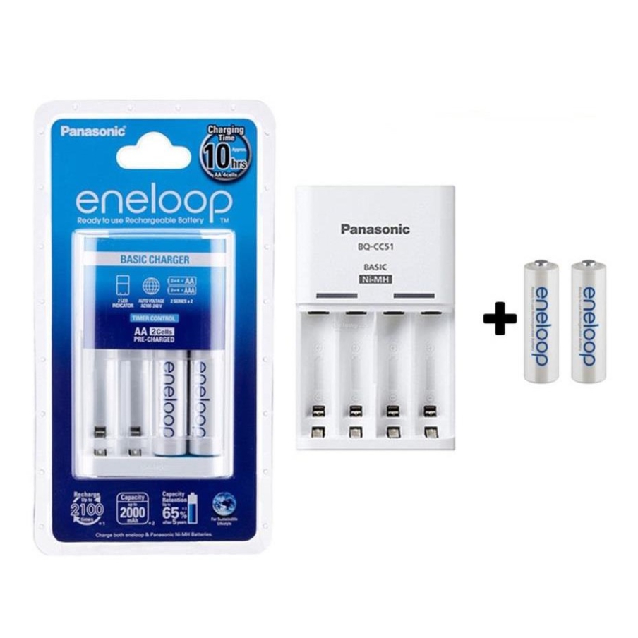 Panasonic Eneloop Rechargeable AA 2pack Quick Charger Kit 10hrs. 1900mAh