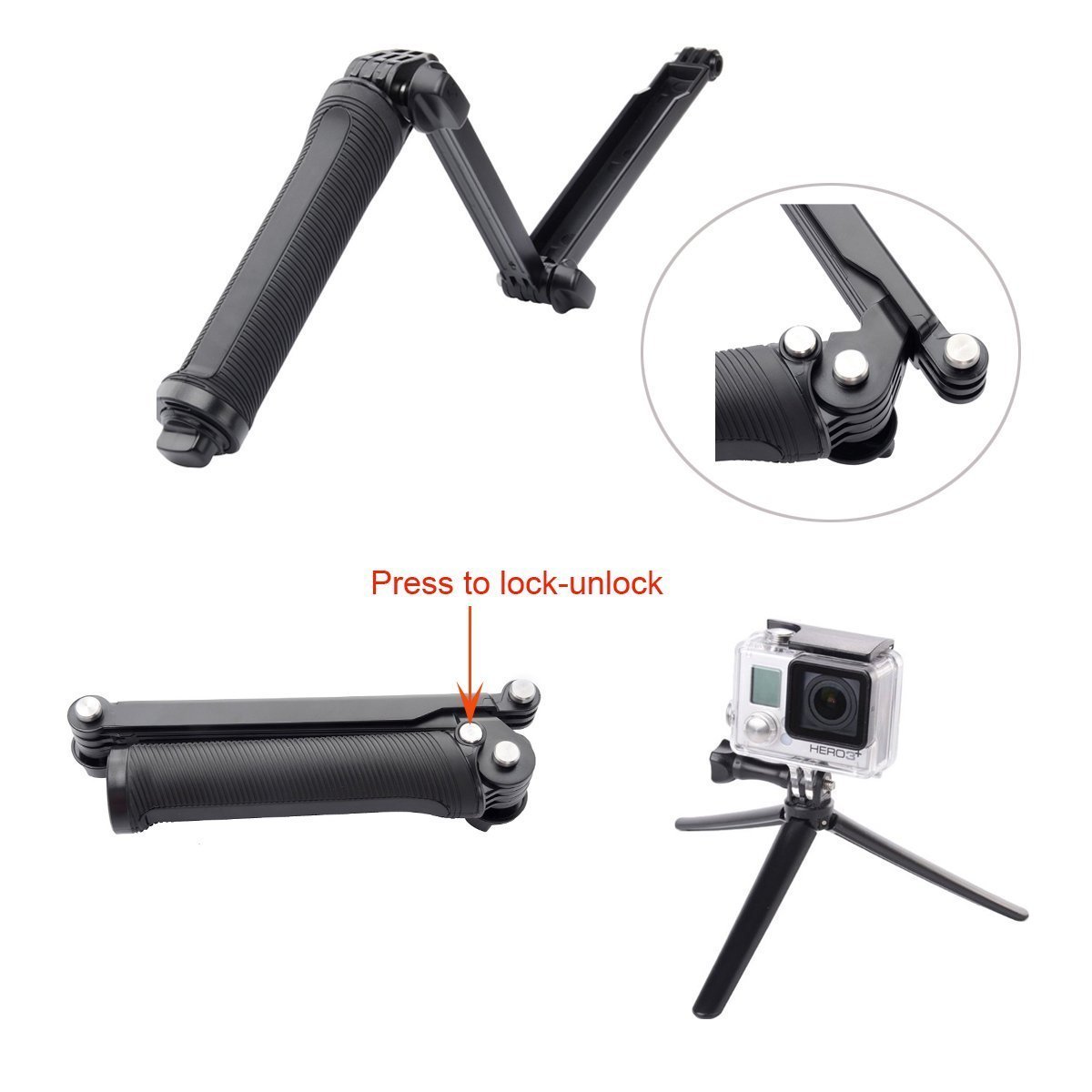 3 Way Monopod Selfie GoPro, SJCAM, แอคชั่นแคม (X119)