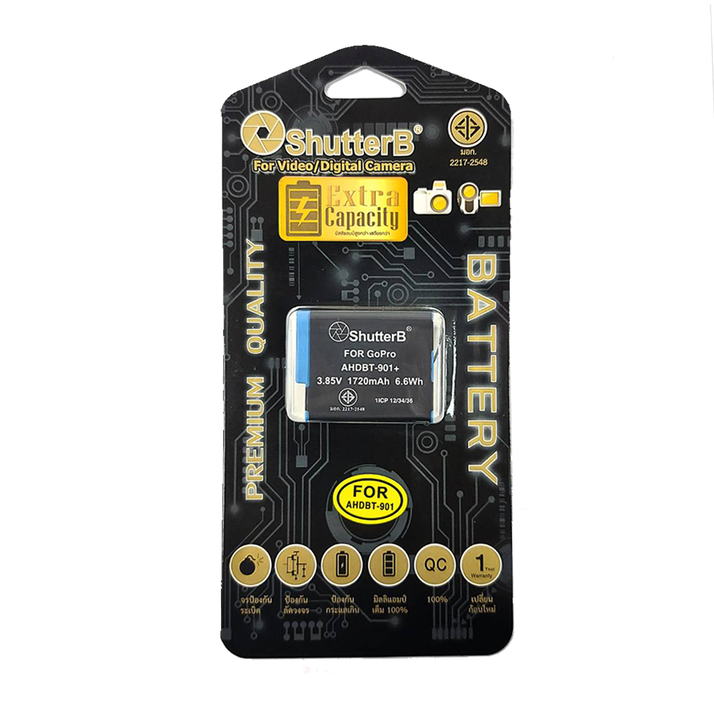 แบตเตอรี่ Shutter B EXTRA Capacity Battery AHDBT-901 for GoPro Hero 9 แบตเตอรี่ Shutter B EXTRA Capacity Battery AHDBT-901 for GoPro Hero 9