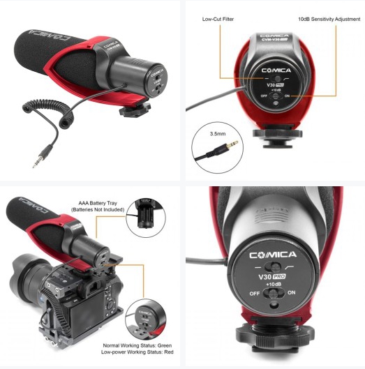 ไมโครโฟน COMICA SHOTGUN VIDEO MICROPHONE CVM-V30 PRO RED ไมโครโฟนวิดีโอสําหรับ