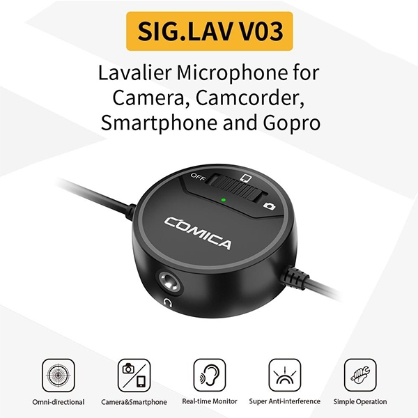 ไมโครโฟน COMICA SIG.LAV V03 Omni-Directional Video Lavalier Microphone for Camera & Smartphone