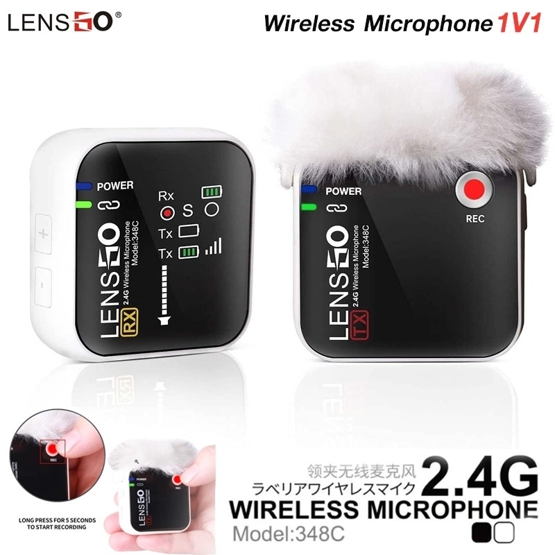 LENSGO LAVALIER WIRELESS MICROPHONE 2.4G 348C 1V1 (Black/White)