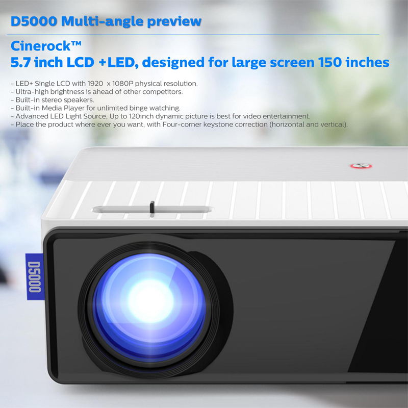 VIVIBRIGHT D5000 Full HD 1080P Projector, (2800 ANSI Lumens) SCREEN MIRRORING