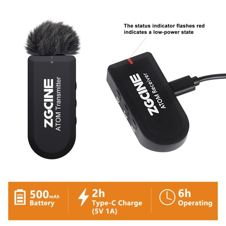 ZGCINE WIRELESS MICROPHONE SYSTEM 2.4G 1V2 ไมโครโฟนไร้สายส่ง 2 , ตัวรับ 1 