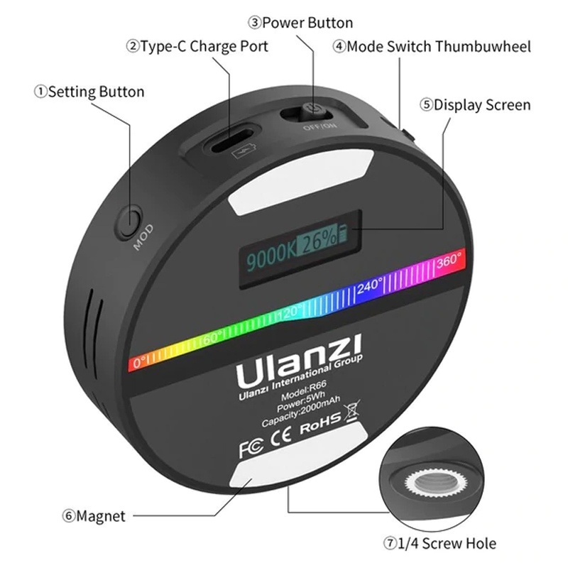 Ulanzi R66 RGB Vlog Video Light