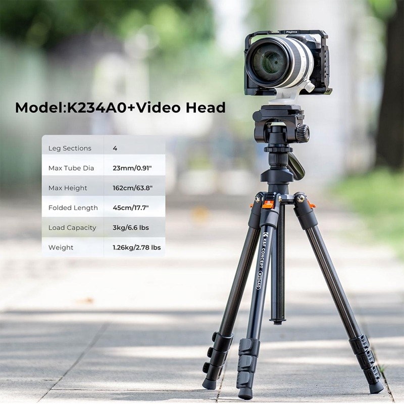 K&F Concept KF09.115 Aluminum Tripod K234A0+Video Head ขาตั้งกล้อง