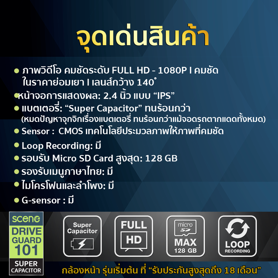 กล้องติดรถยนต์ SCENE DRIVE GUARD 101 เมนูภาษาไทย