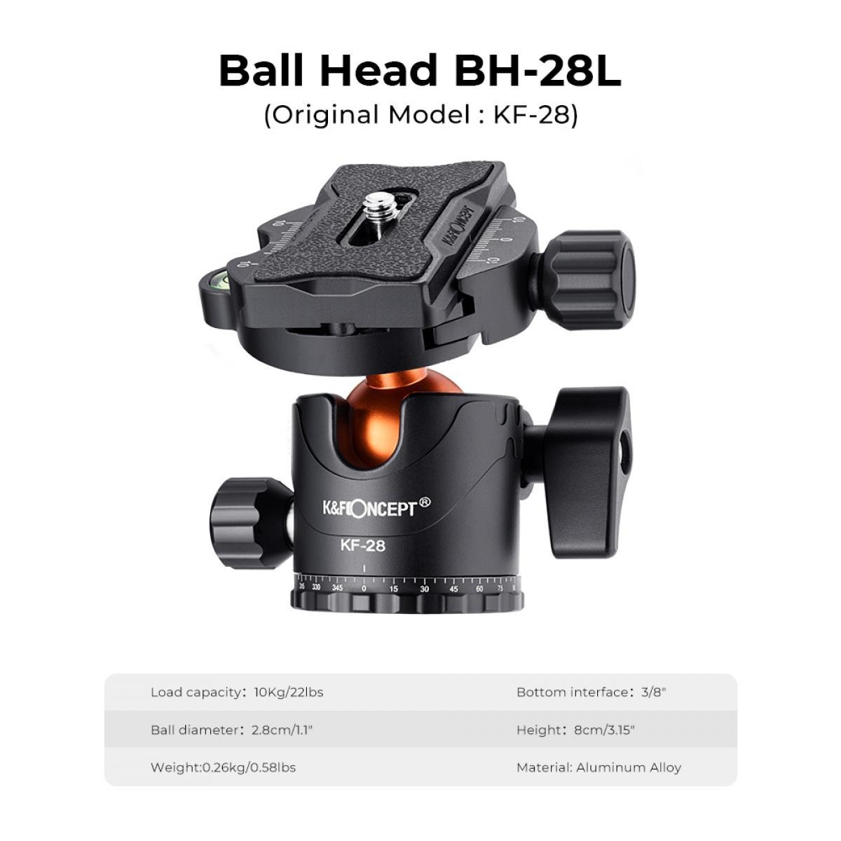 K&F Concept KF09.084V2 SA254M1 Aluminum Tripod Monopod Ball Head