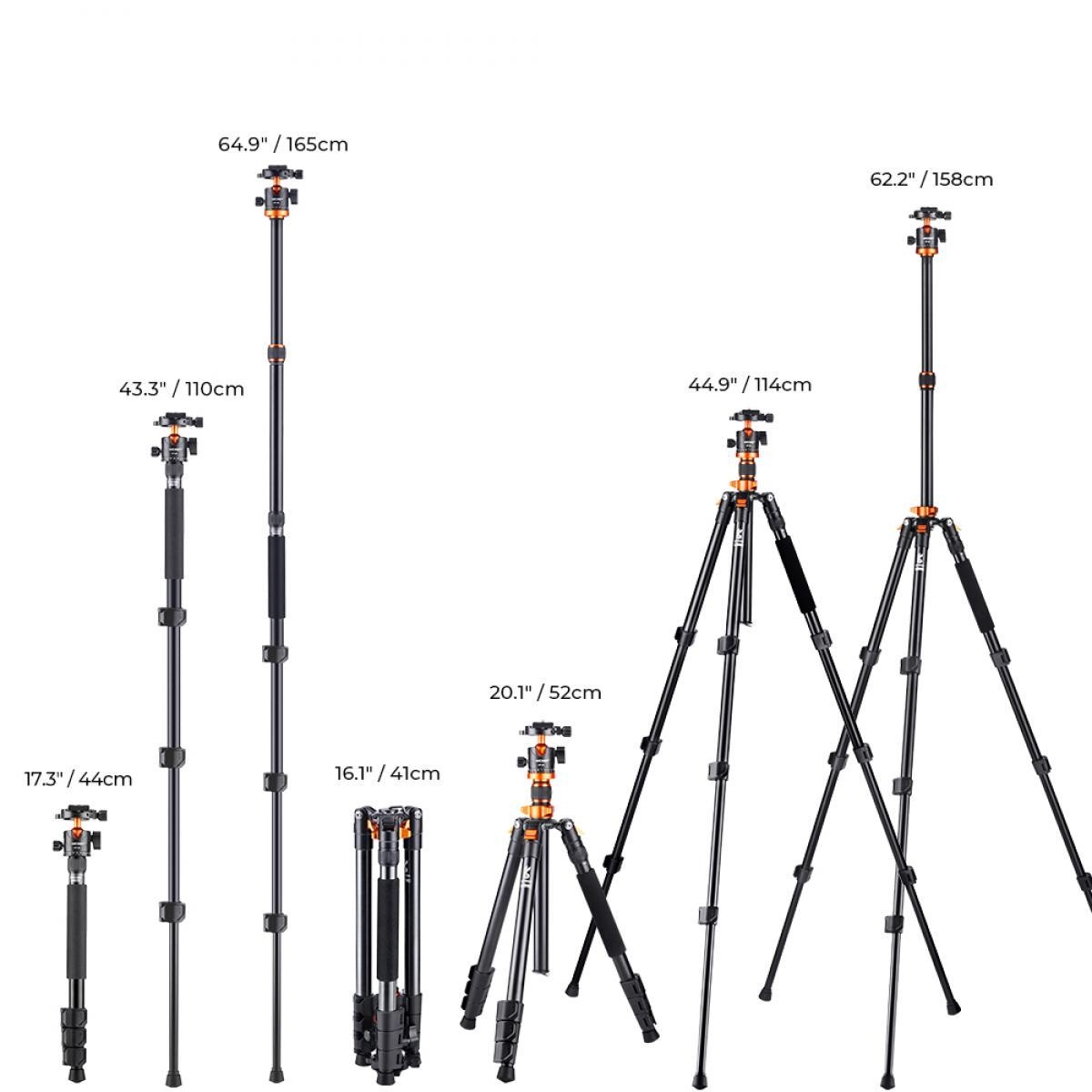 K&F Concept KF09.084V2 SA254M1 Aluminum Tripod Monopod Ball Head