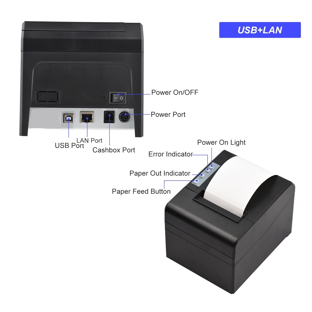 Xprinter Thermal 8330 Pos 80 มม.ไม่ใช้หมึก เครื่องพิมพ์ใบเสร็จ (USB-LAN)