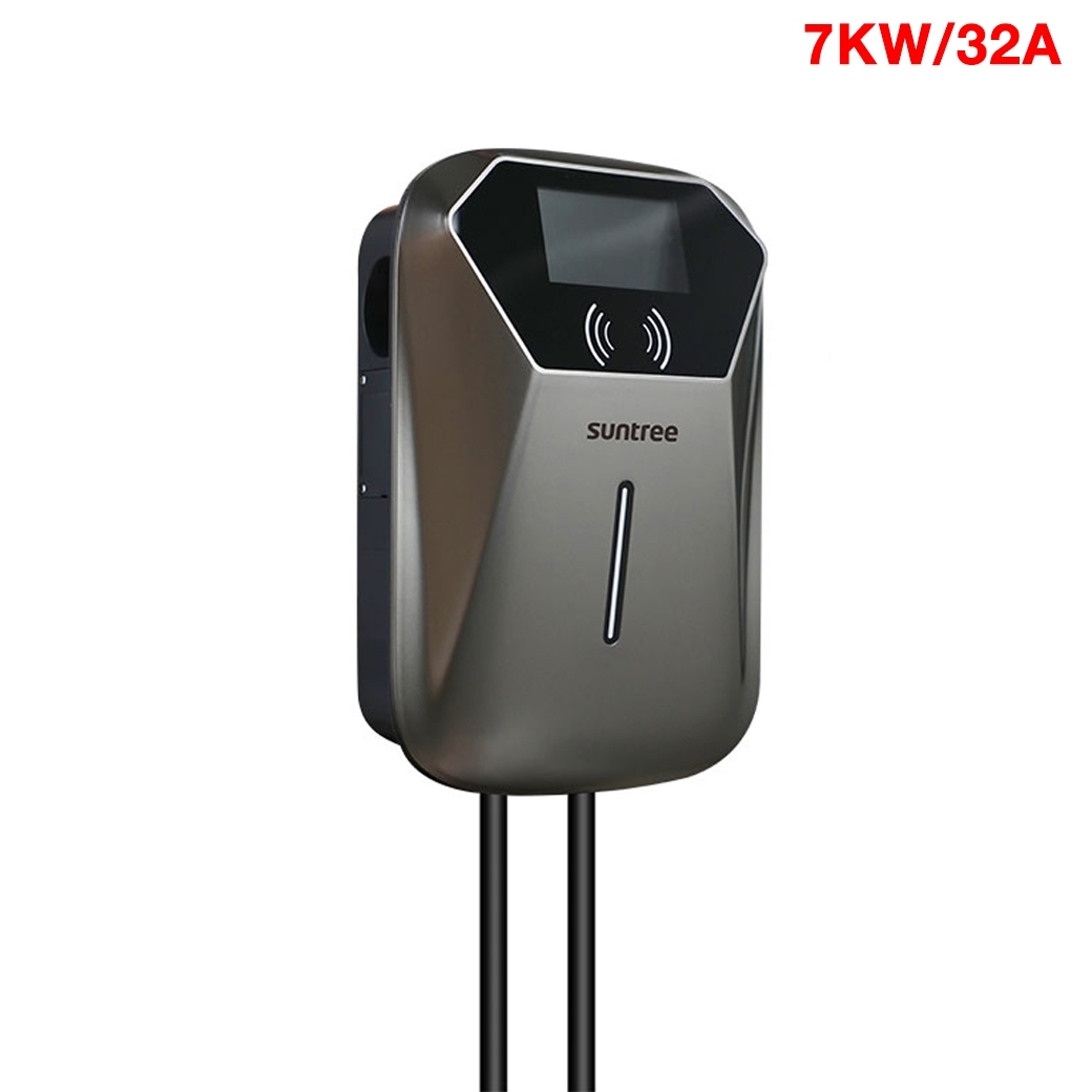Suntree EV Charger 7KW/32A 4.3 Inch LCD Type 2 Built In Protection Swipe Card With APP Function