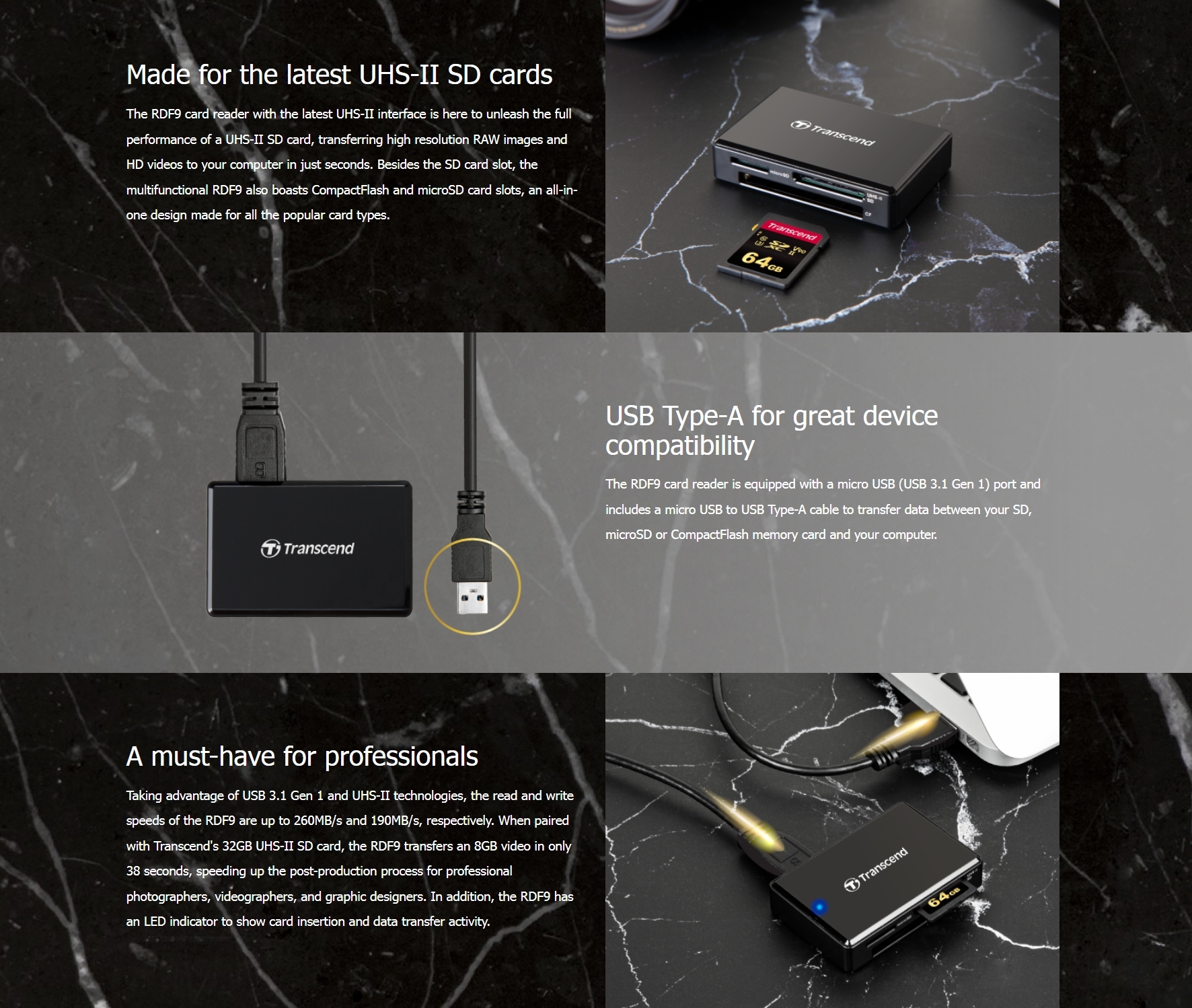 Transcend RDF9 USB 3.1 GEN 1 UHS-I/II Card Reader