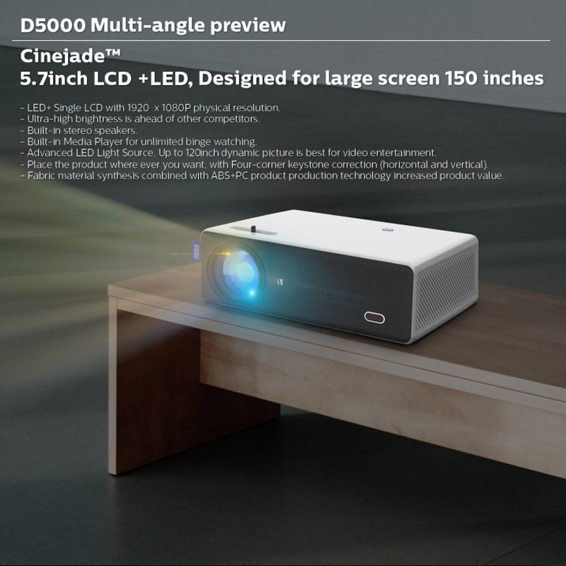 VIVIBRIGHT D5000 Full HD 1080P, (2800 ANSI Lumens) LED Brightness 8,800LUX ANDROID 9.0 VERSION