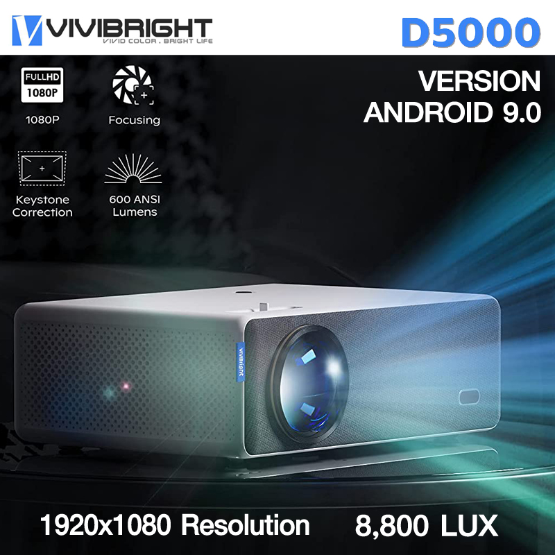 VIVIBRIGHT D5000 Full HD 1080P, (2800 ANSI Lumens) LED Brightness 8,800LUX ANDROID 9.0 VERSION