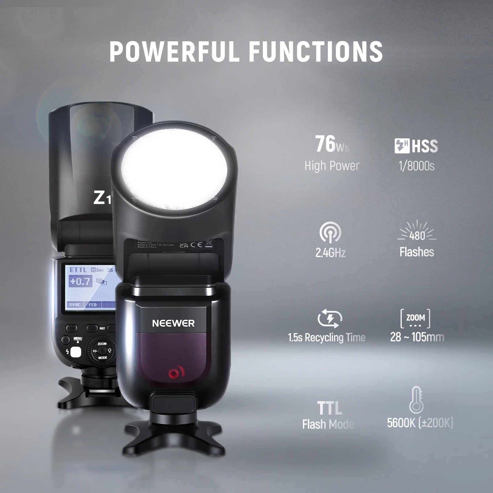 NEEWER Z1 TTL Round Head Flash Speedlite for Canon