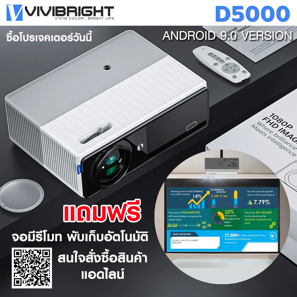 VIVIBRIGHT D5000 Full HD 1080P, (2800 ANSI Lumens) LED Brightness 8,800LUX ANDROID 9.0 VERSION VIVIBRIGHT D5000 Full HD 1080P, (2800 ANSI Lumens) LED Brightness 8,800LUX ANDROID 9.0 VERSION