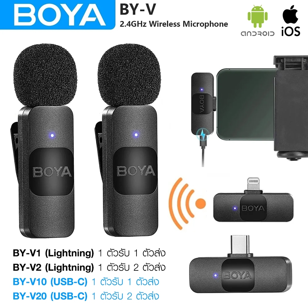 BOYA ULTRACOMPACT 2.4GHz WIRELESS MICROPHONE SYSTEM COMPATIBLE WITH IOS DEVICES FOR BY-V1