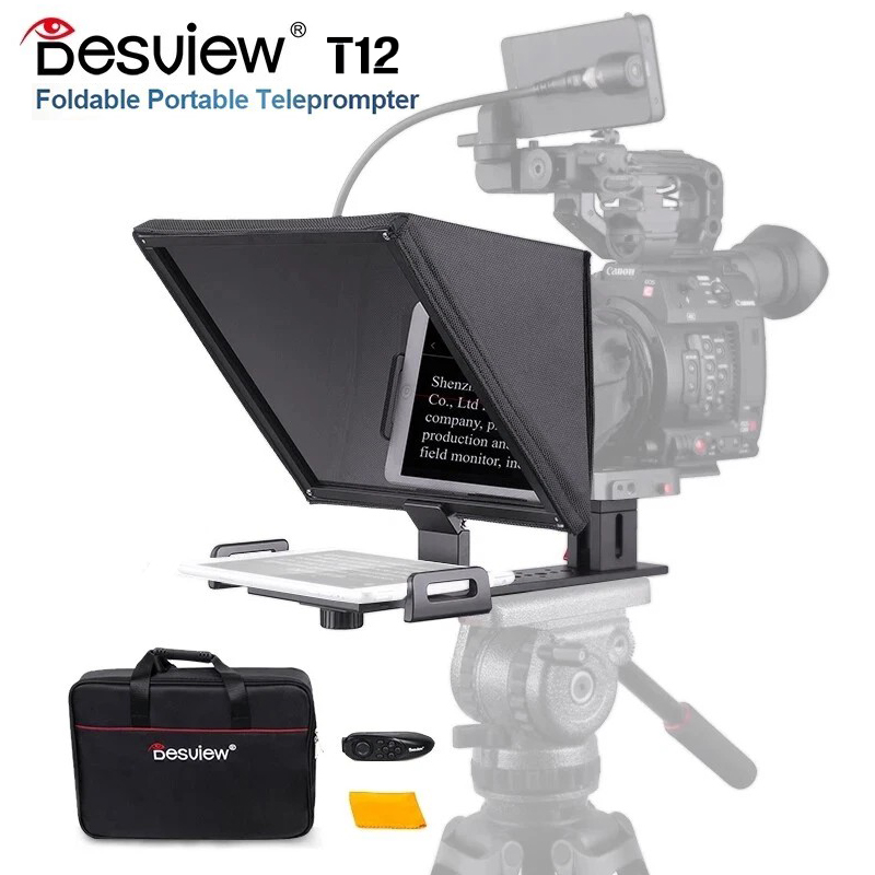 Desview T12 Portable Large Screen Teleprompter DSLR, Mirrorless and Webcam for 12.9” smartphone, tablet Prompting