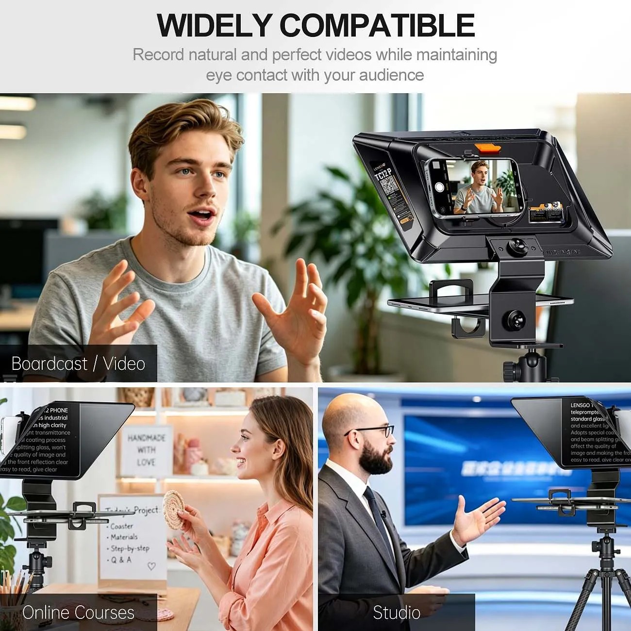 LENSGO TC12  12.9 inches Aluminum Teleprompter with Remote for iPad Tablet Phone DSLR Camera